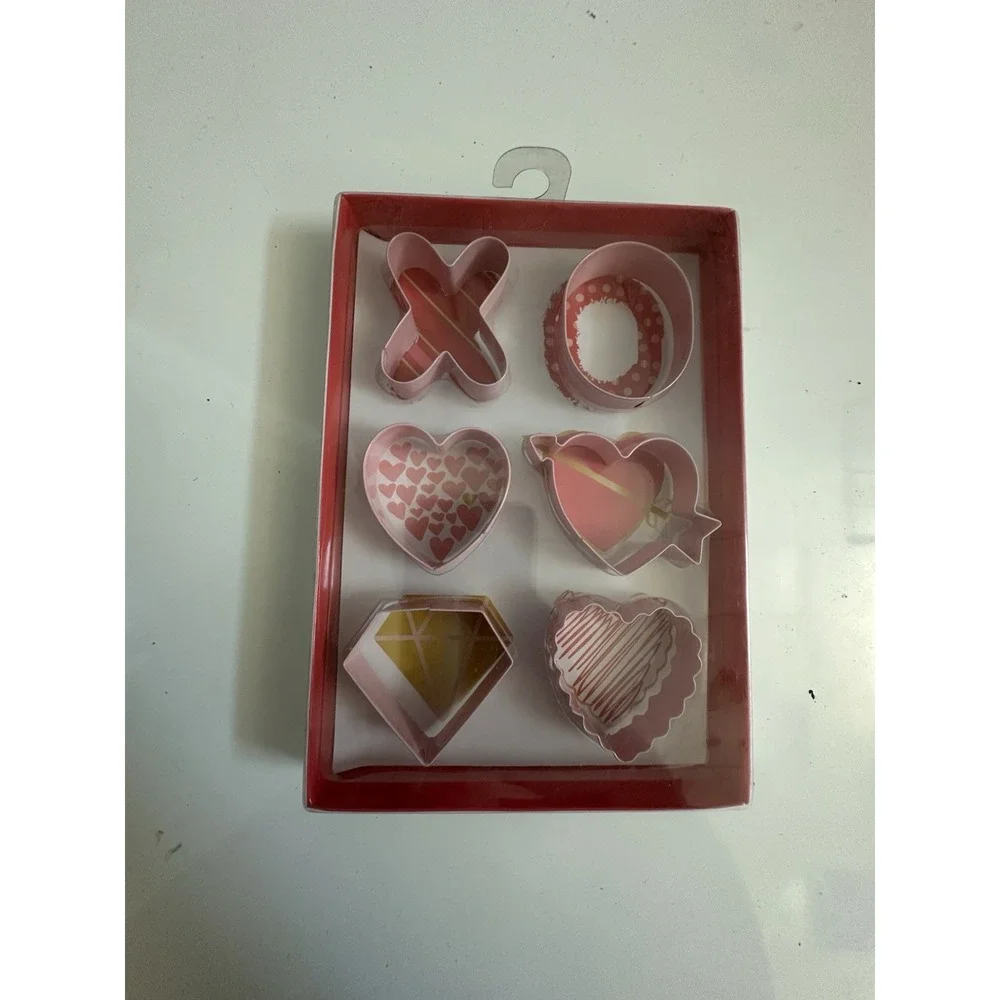 Valentines Day Cookie Cutter Set 6pc Heart XO Diamond Pink Red New